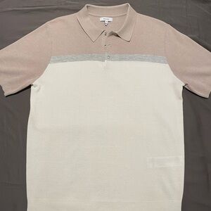 Reiss Polo T-Shirt Short Sleeve Sweater Medium in Brown Grey White Men's Summer